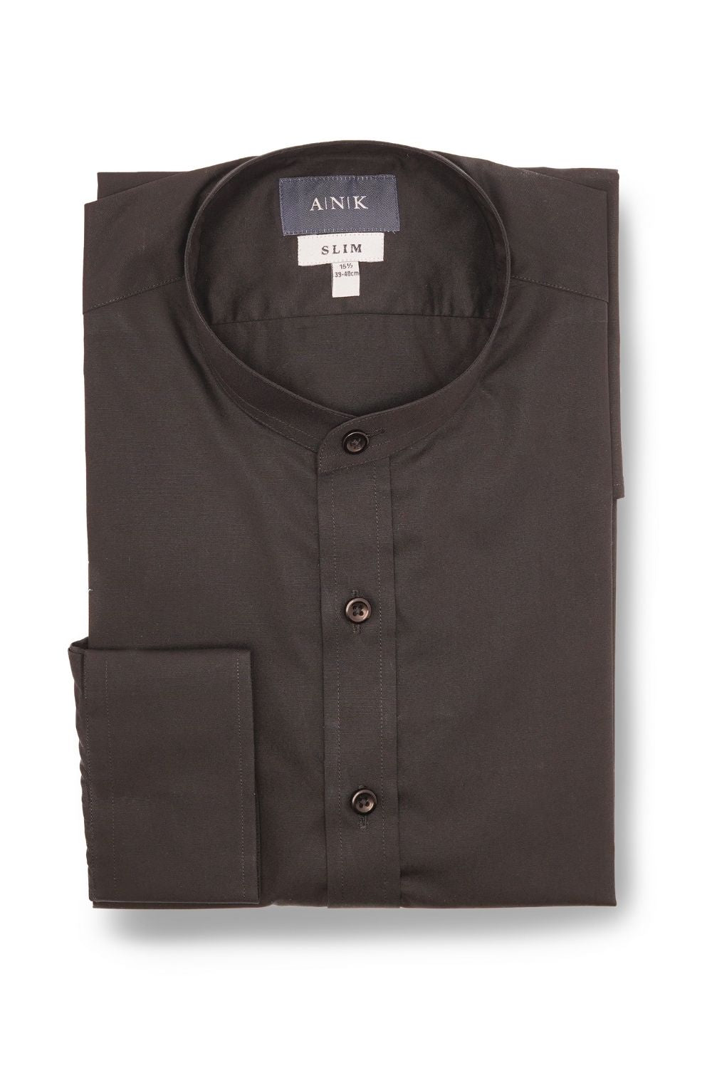 Black Poplin Mandarin Collar Cotton Shirt