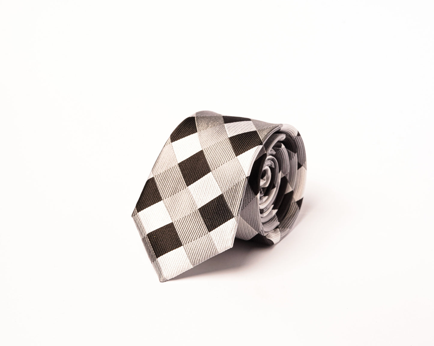 Black Silver Chequered 100% Silk Tie