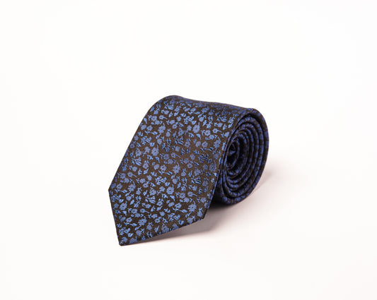 Black-Blue Floral 100% Silk Tie